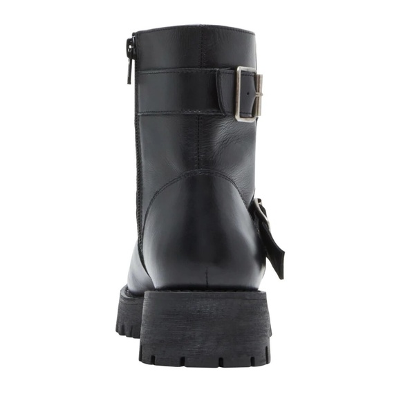 New Steve Madden Ankle Boot Crusader Black Leather Lugged Sole Bootie Buckle - Picture 5 of 7